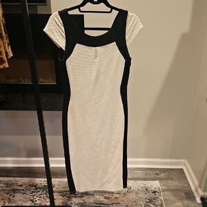 bebe Black and Cream Midi Dress
